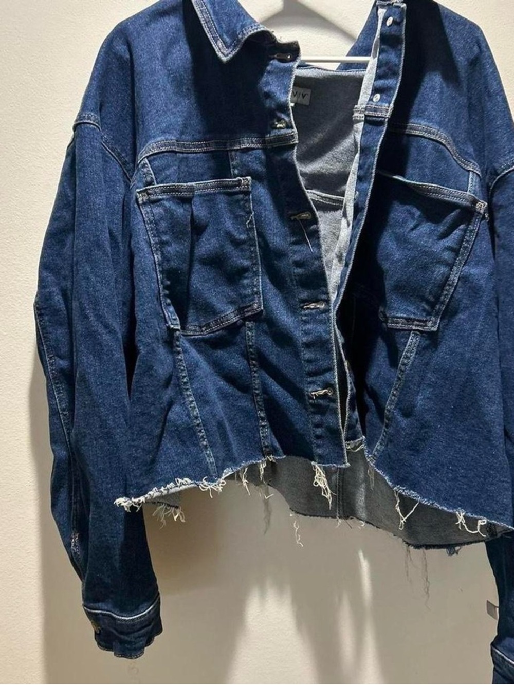 Raw Hem Dark Blue Denim Jacket